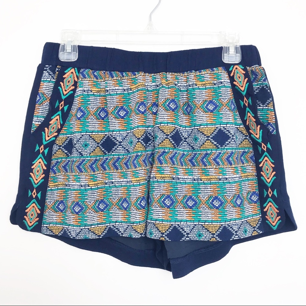 MISS ME | Tribal Embroidered Flowy Navy Shorts